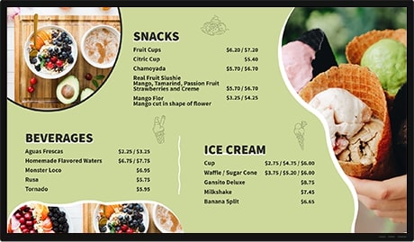 ice cream shop menu