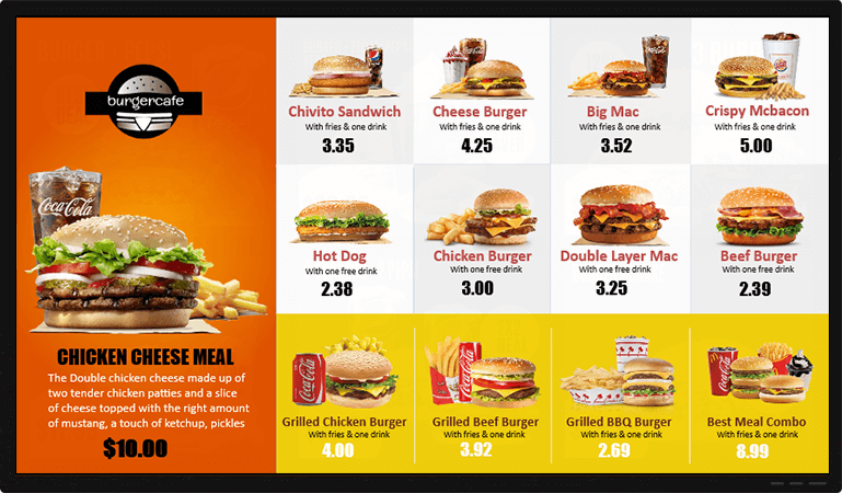 chicken meal burger menu