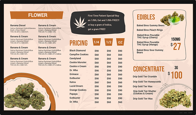 cannabis flower store menu boards