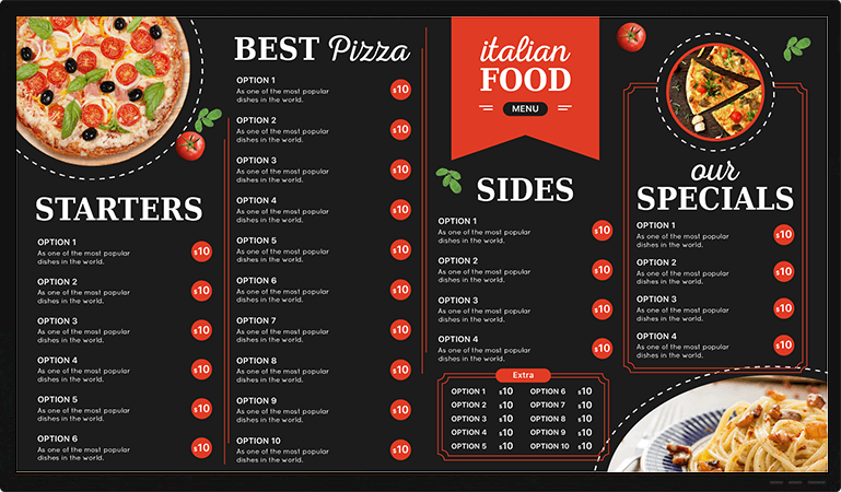 italian pizza display