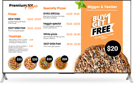 pizza menu board on tv