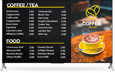 show your coffee cafe menu