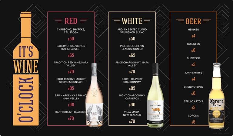 wine shop digital menu boards design